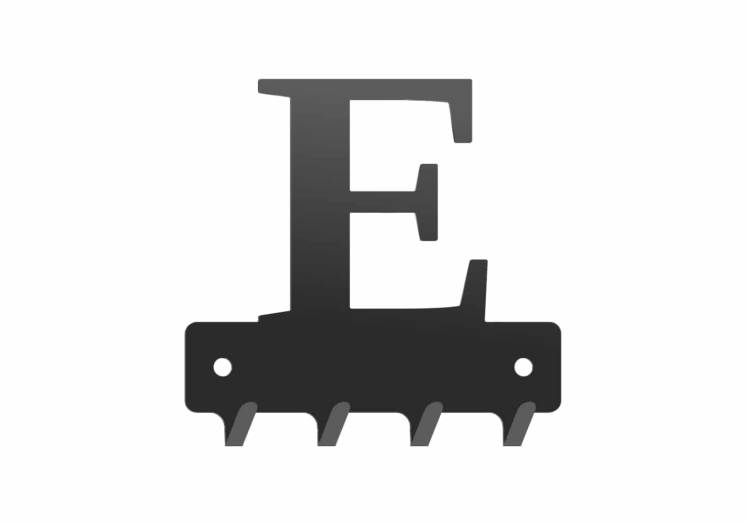 W222_10cm_czarna2mm Wieszak metalowy na klucze WIE222 LITERKA E 10cm - imagine 1