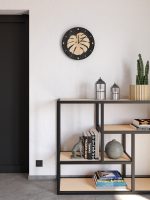 Ceas din lemn încrustat Monstera 40cm - imagine 2